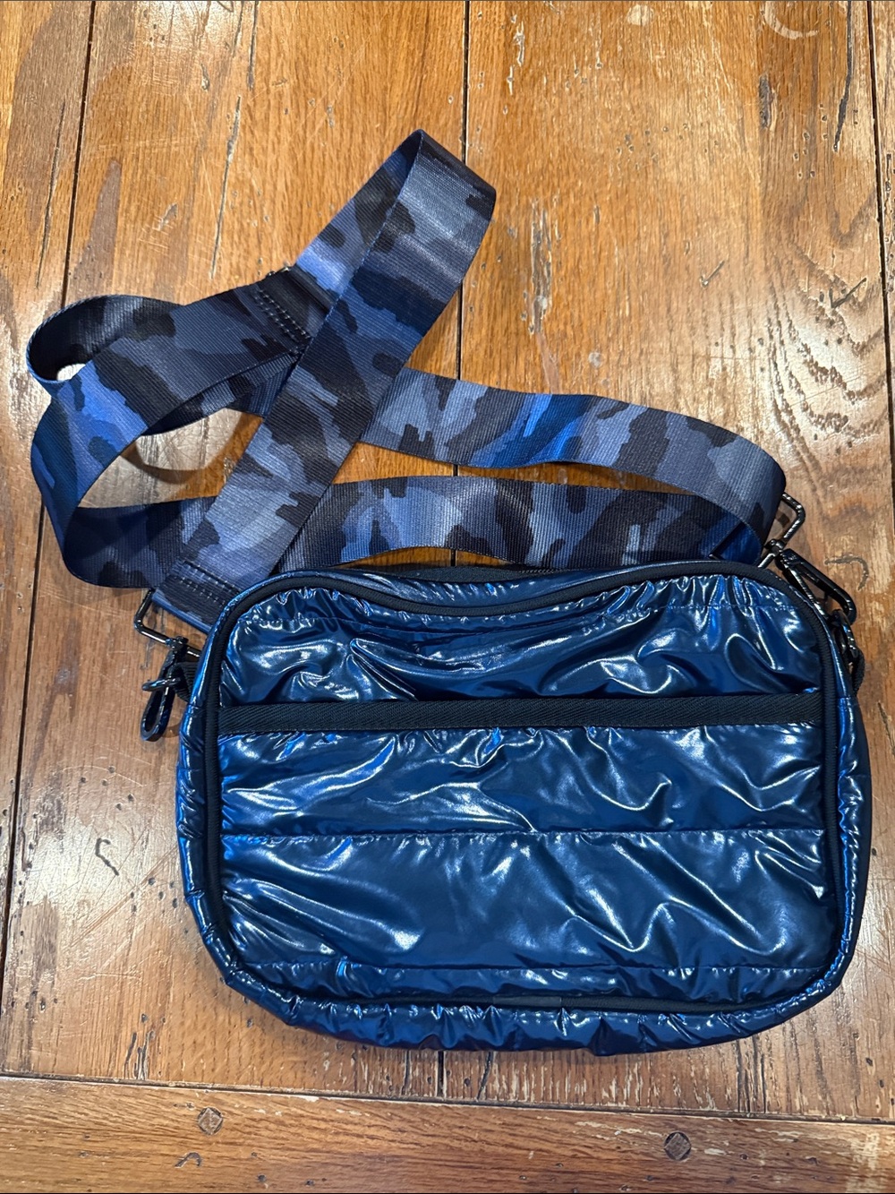 HAUTE SHORE Shiny Navy Crossbody with Blue Camo Strap